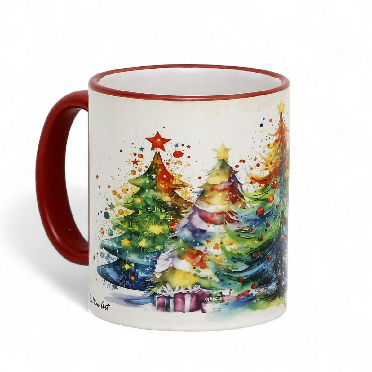 SUBLIMART: Designer Christmas Ceramic Deluxe Mug - Red, Green and White Handles (11 Oz.)
