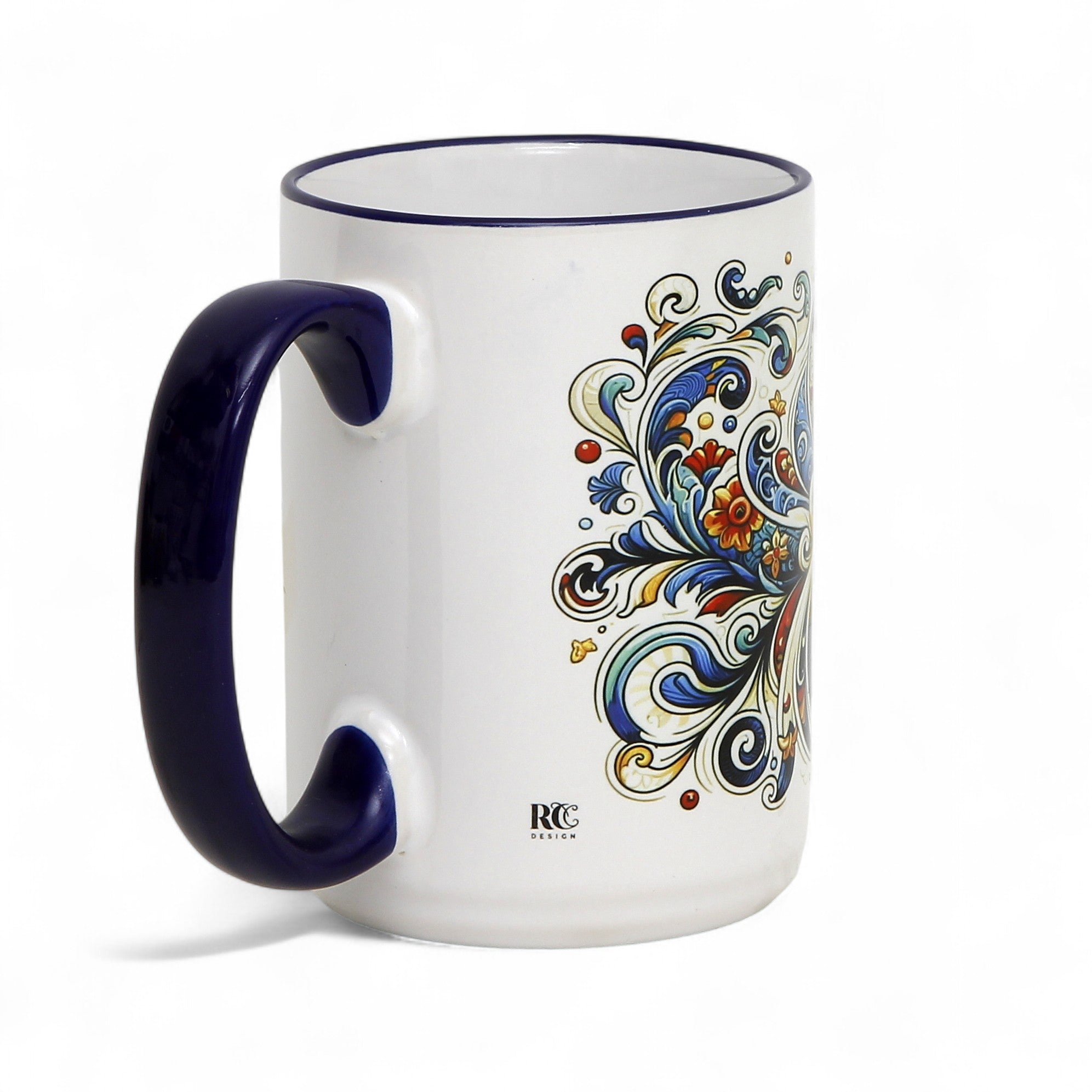 SUBLIMART: Baroque Blue Floral 15 oz Porcelain Mug