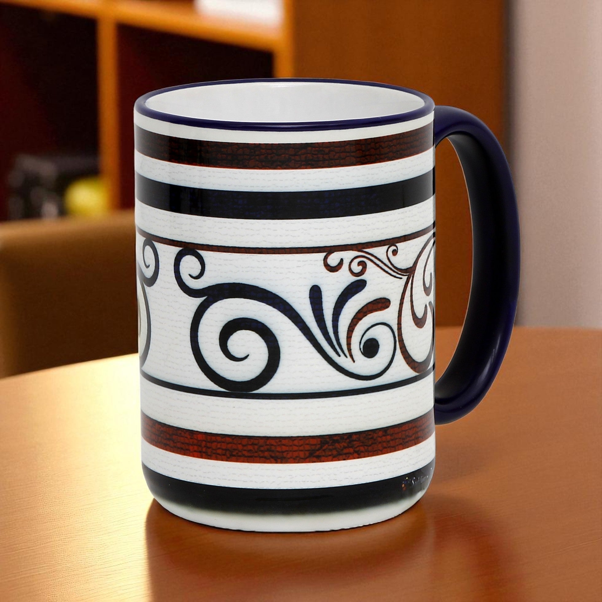 SUBLIMART: The Scroll & Stripe 15 Oz Coffee Mug by Mario Bruno Design
