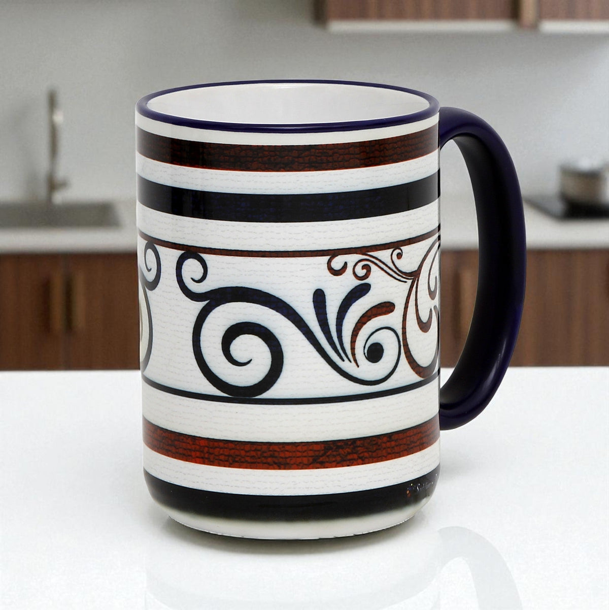 SUBLIMART: The Scroll & Stripe 15 Oz Coffee Mug by Mario Bruno Design