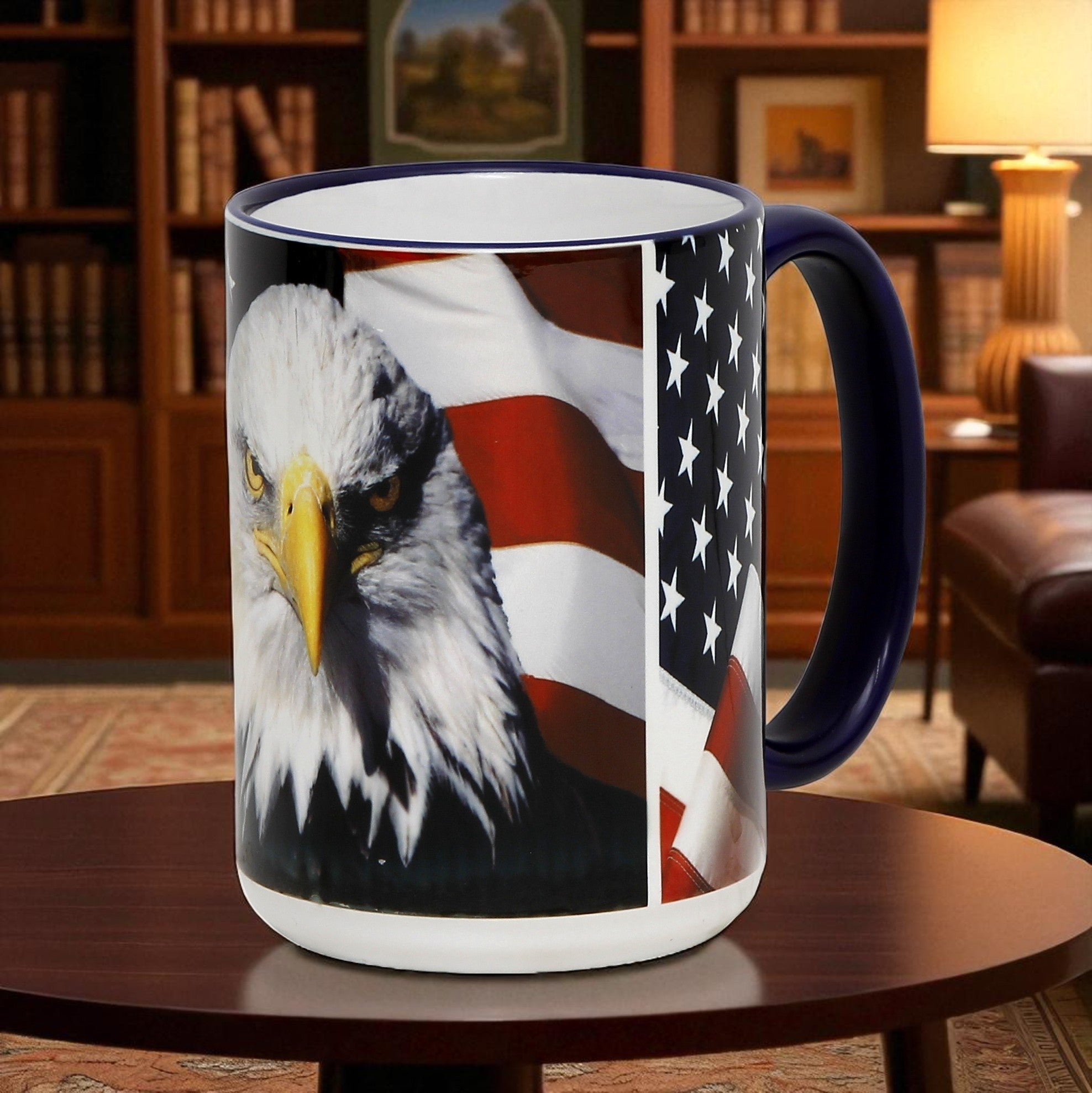 SUBLIMART: Patriotic 15 oz Bald Eagle & American Flag Ceramic Mug