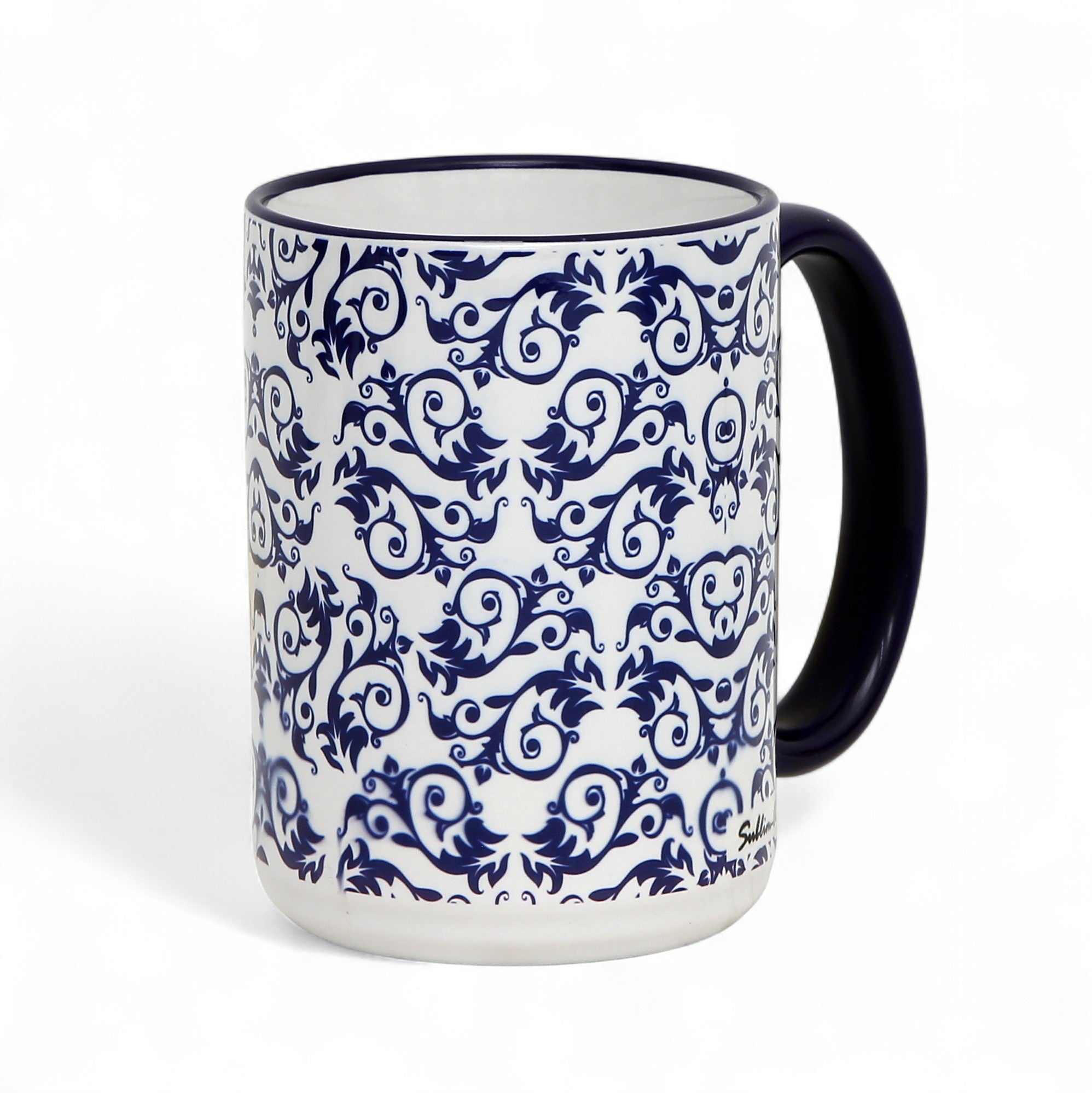 SUBLIMART: Blue and white filigree pattern 15 Oz Porcelain Mug