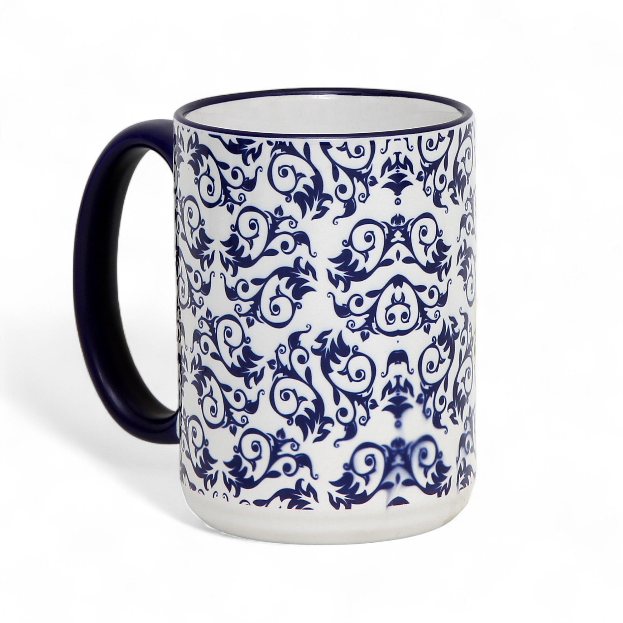 SUBLIMART: Blue and white filigree pattern 15 Oz Porcelain Mug