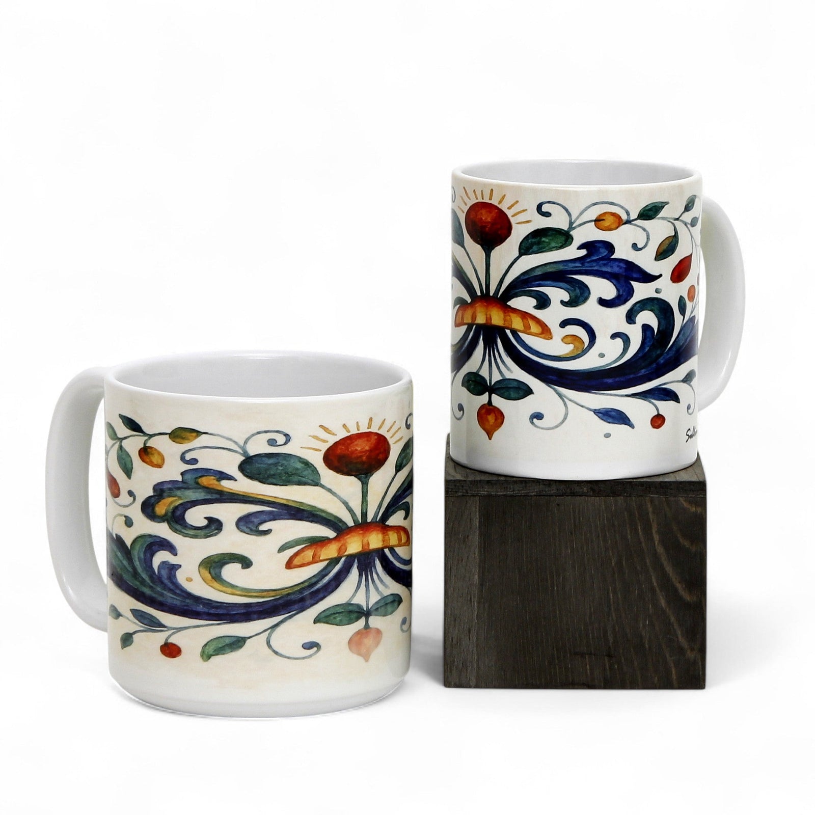 RICCO ITALIA DERUTA: Porcelain mug featuring Ricco Italia Deruta design by Mario Bruno. (11 Oz or 20 Oz)