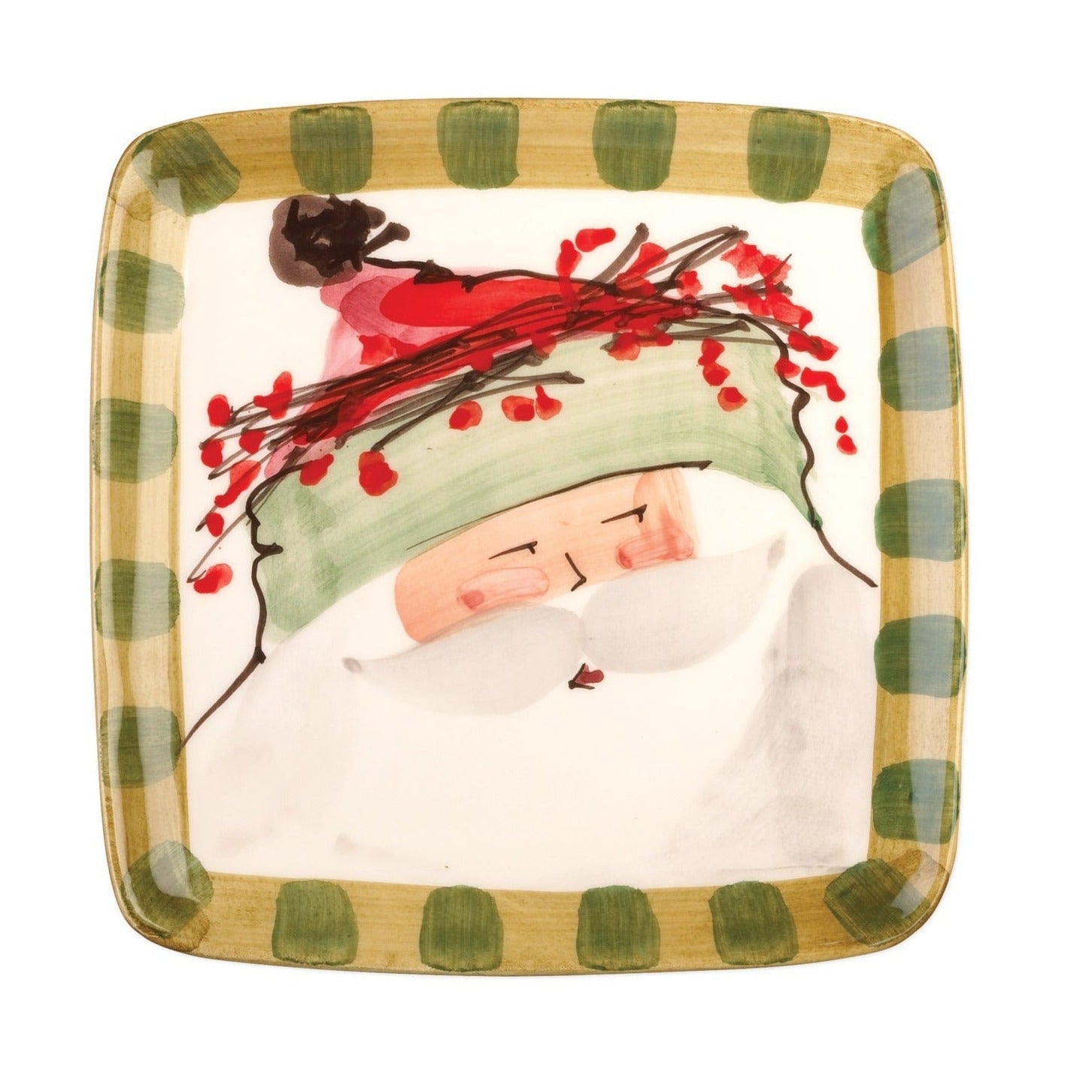 VIETRI: OLD ST. NICK SQUARE SALAD PLATE - GREEN HAT [R]