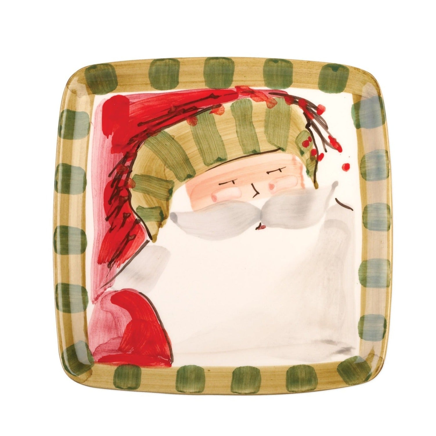 VIETRI: OLD ST. NICK SQUARE SALAD PLATE - STRIPED HAT [R]