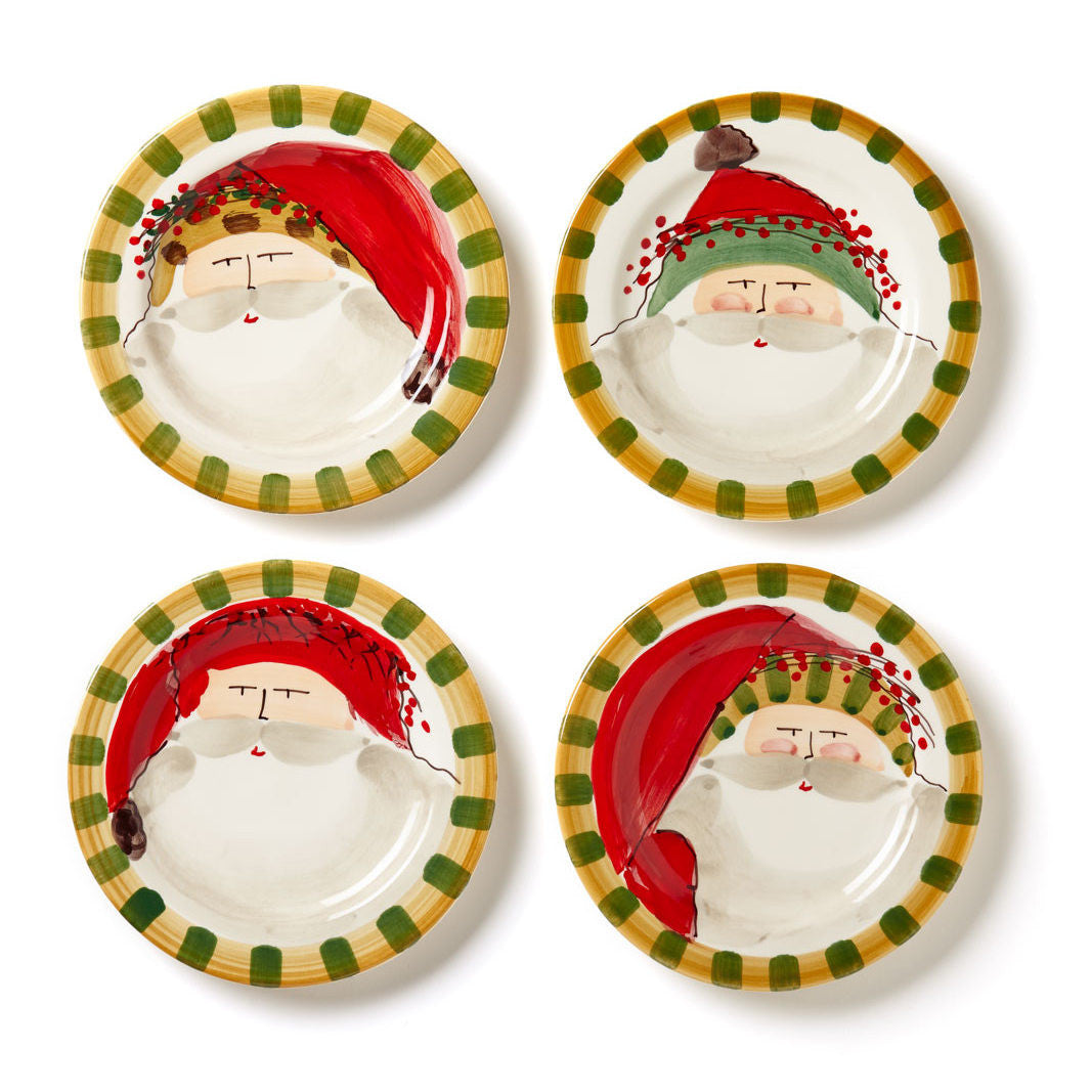 GIFT BOX CHRISTMAS: With authentic Deruta hand painted ceramic - VIETRI: Old St Nick Assorted Round Salad Plates (SET OF 4)