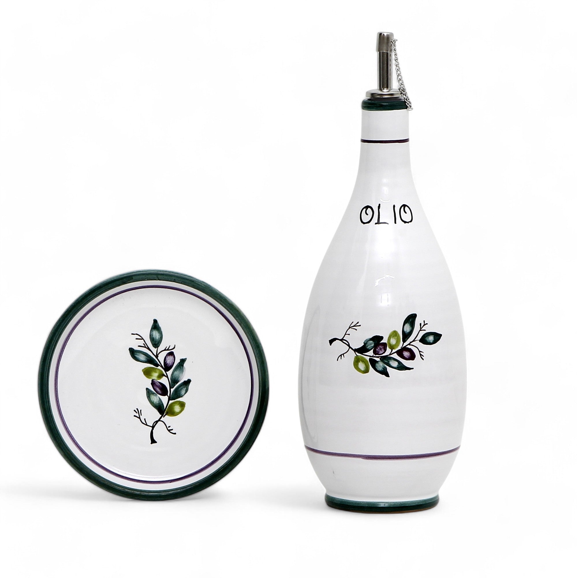 GIFT BOX: With Deruta Olive Oil Dispenser + Saucer/Dipping Bowl + EVOO bottle - OLIVE design