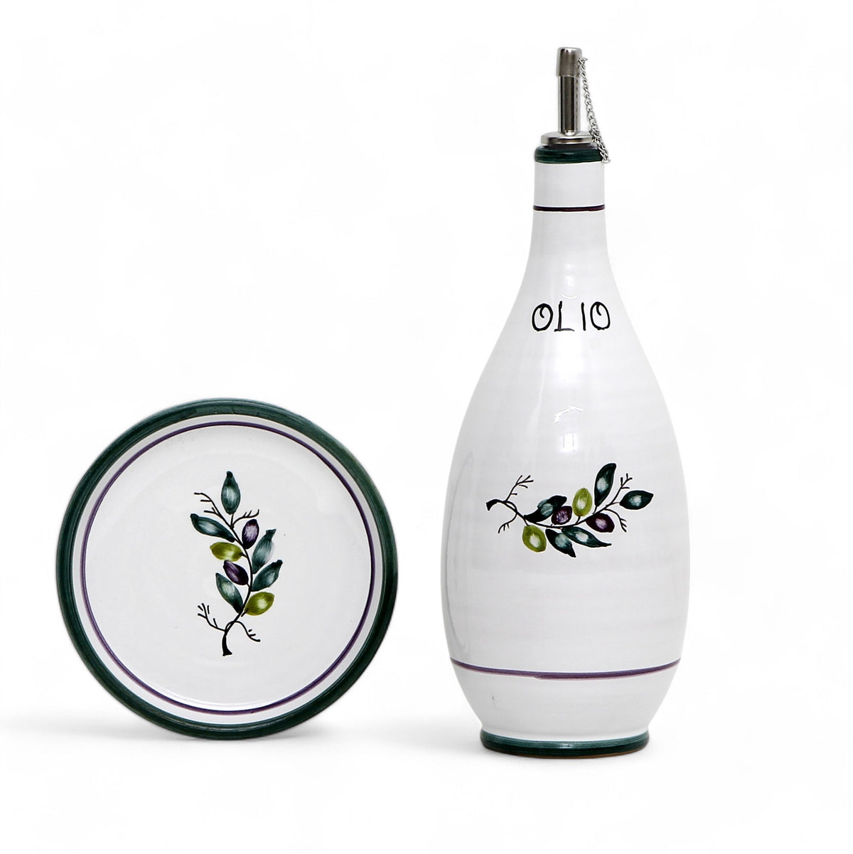 OLIVA: Olive Oil Slim Bottle Dispenser with matching Dipping Bowl/Tray