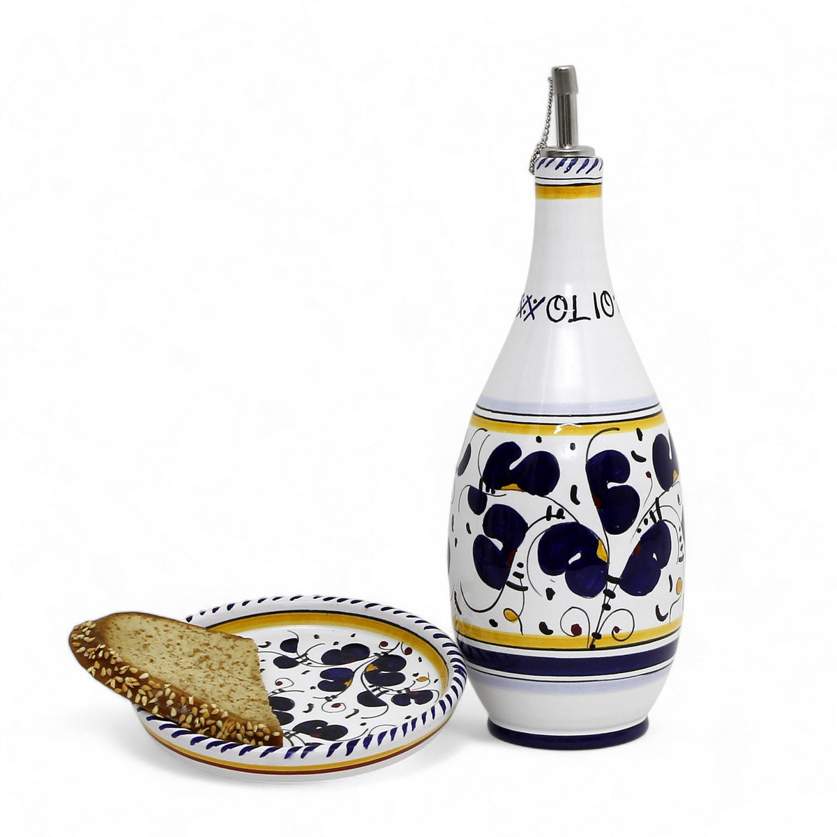 ORVIETO BLUE ROOSTER: Olive Oil Bottle Dispenser with Dipping Bowl/Tray (Copy)