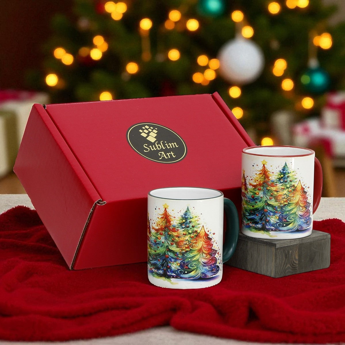 SUBLIMART: Designer Christmas Ceramic Deluxe Boxed Bundle - 2 Mugs (Red+Green)