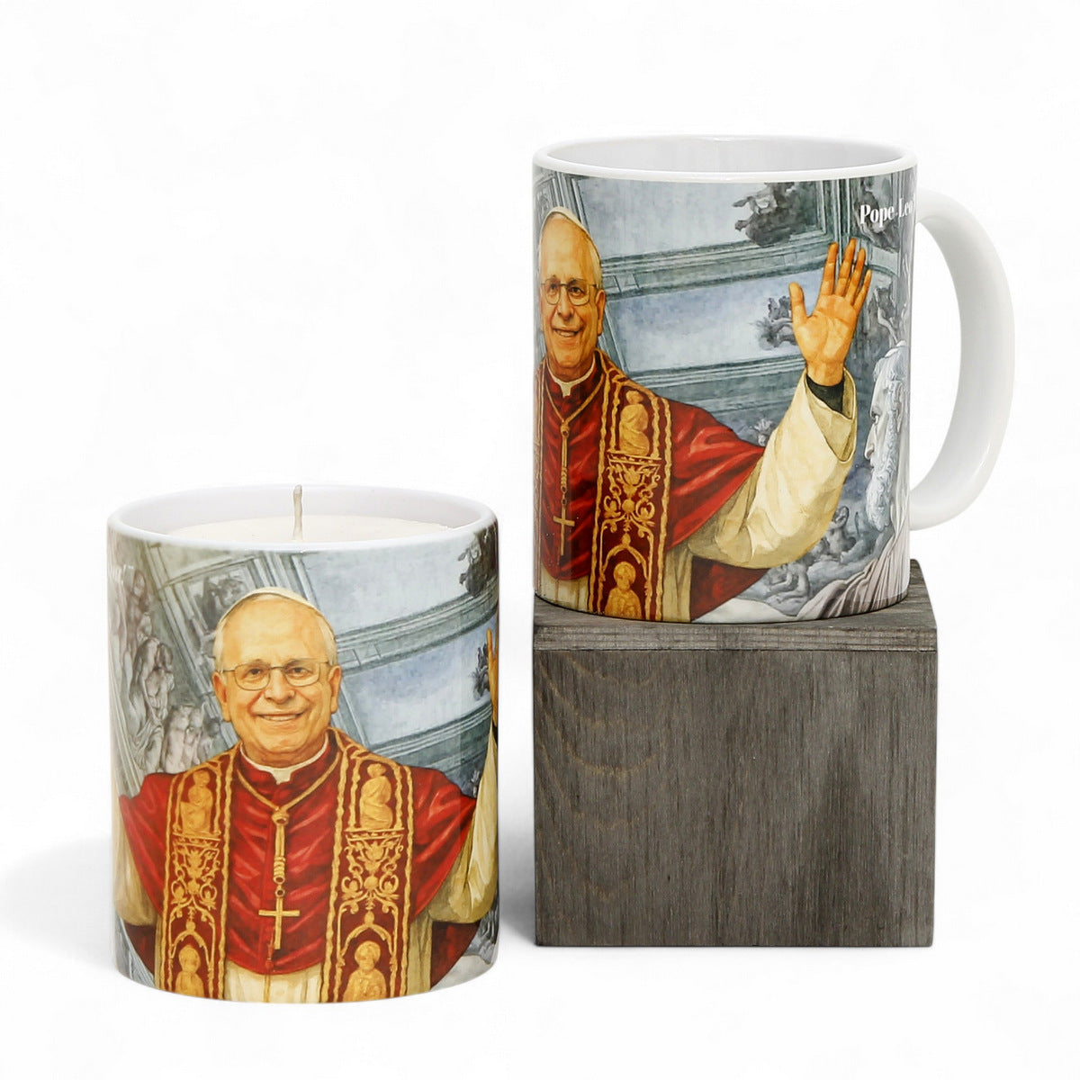 Commemorative Pope Leo XIV bundle: Candle + Mug Gift Boxed! – Exclusive digital portrait by RC Designs
