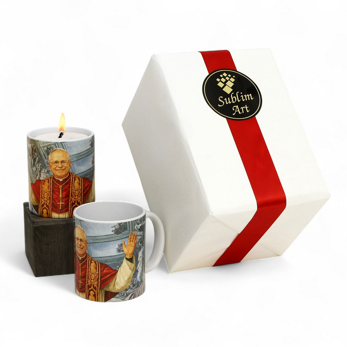 Commemorative Pope Leo XIV bundle: Candle + Mug Gift Boxed! – Exclusive digital portrait by RC Designs