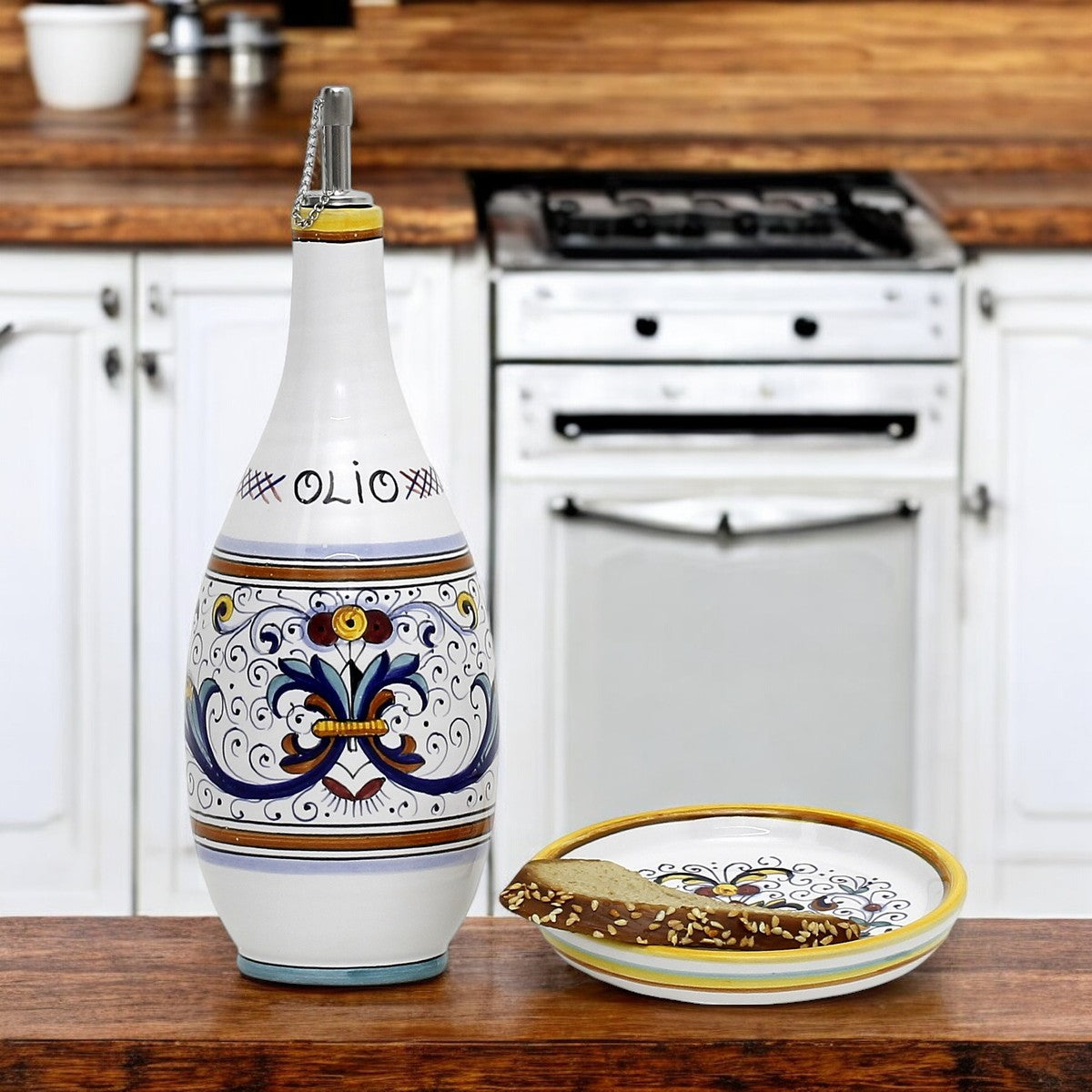 RICCO DERUTA DELUXE: Olive Oil Slim Bottle Dispenser with matching Dipping Bowl/Tray