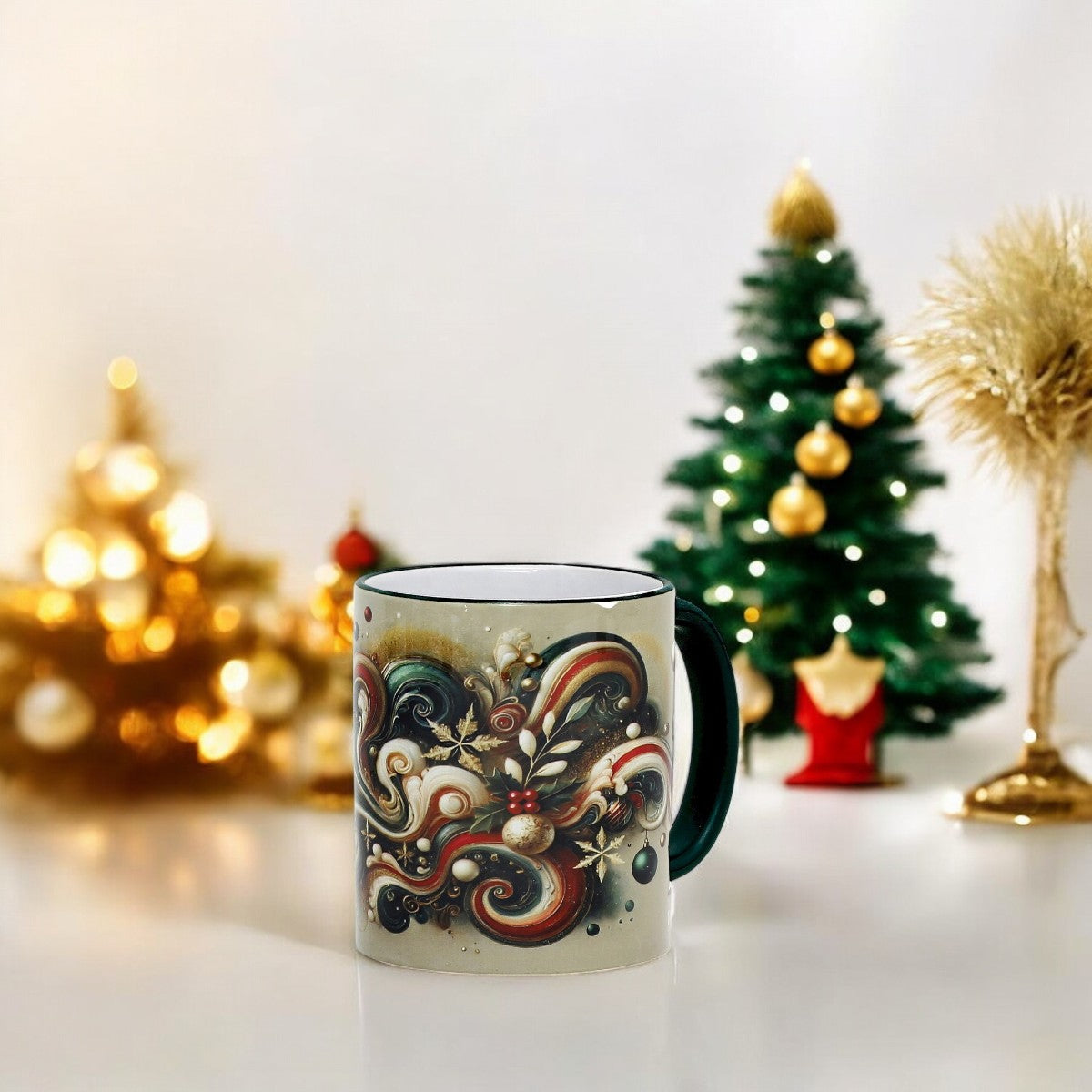 SUBLIMART: Christmas Boxed Bundle - 2 Mugs (Red+Green) + 1 Candle – Fluid Wave Design by RC Designs
