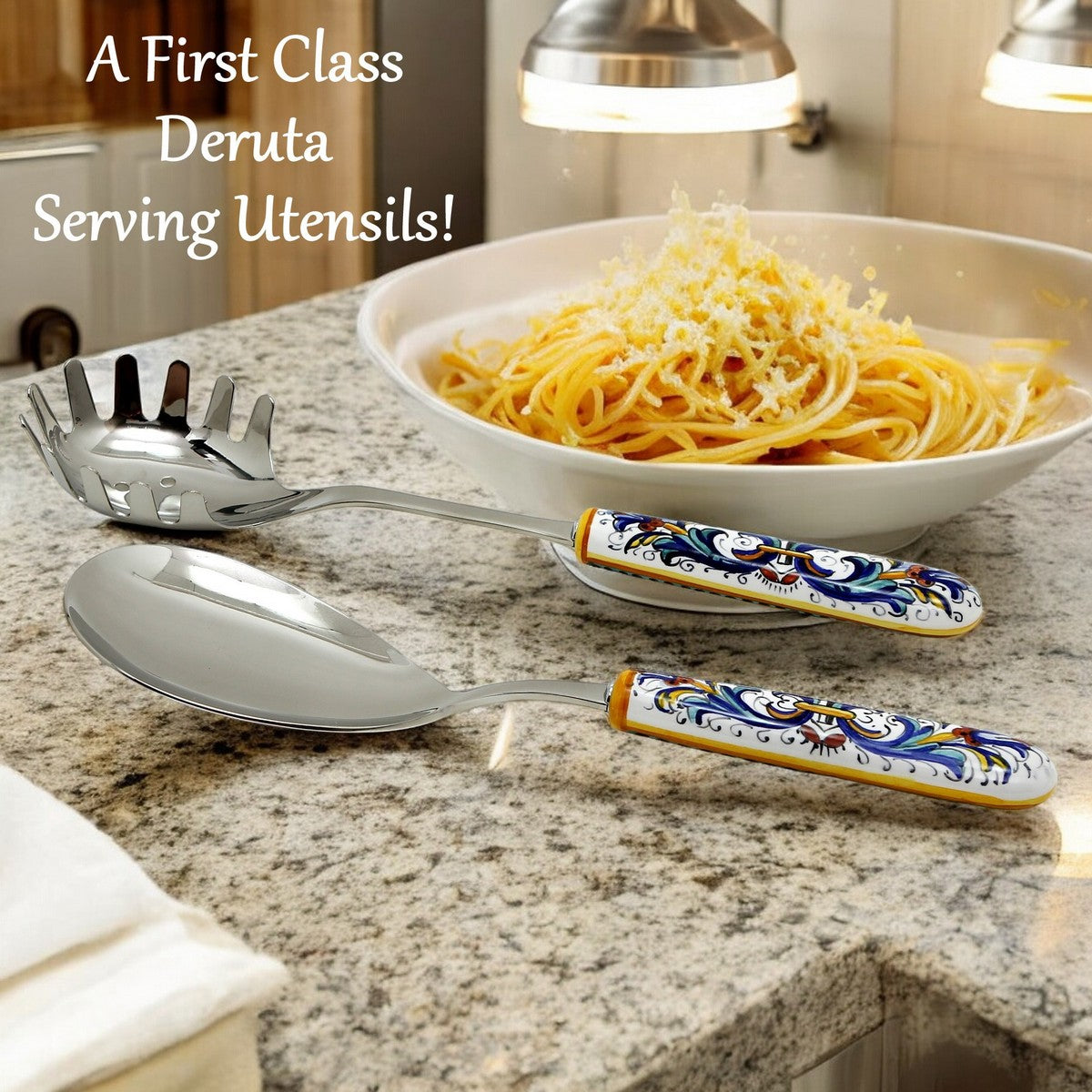 RICCO DERUTA DELUXE: Ceramic Handle Serving 'Risotto' Spoon Ladle with 18/10 stainless steel cutlery. - tops-selection.shop