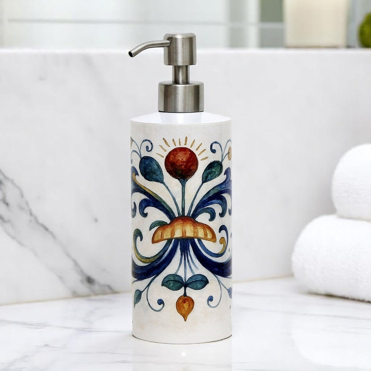 RICCO ITALIA DERUTA: Soap & Lotion dispenser with Satin Chrome metal pourer Ricco Italia Deruta Style