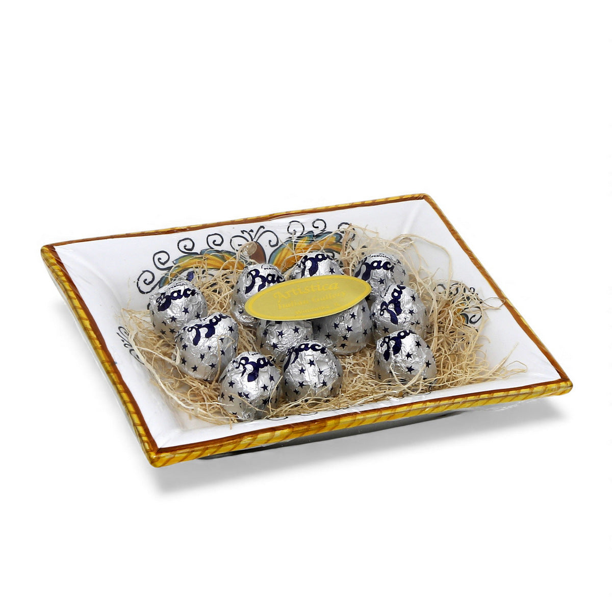 LOVE.ly: Deruta Rectangular Tray with flared rims with 12 Baci Perugina - PERUGINO design