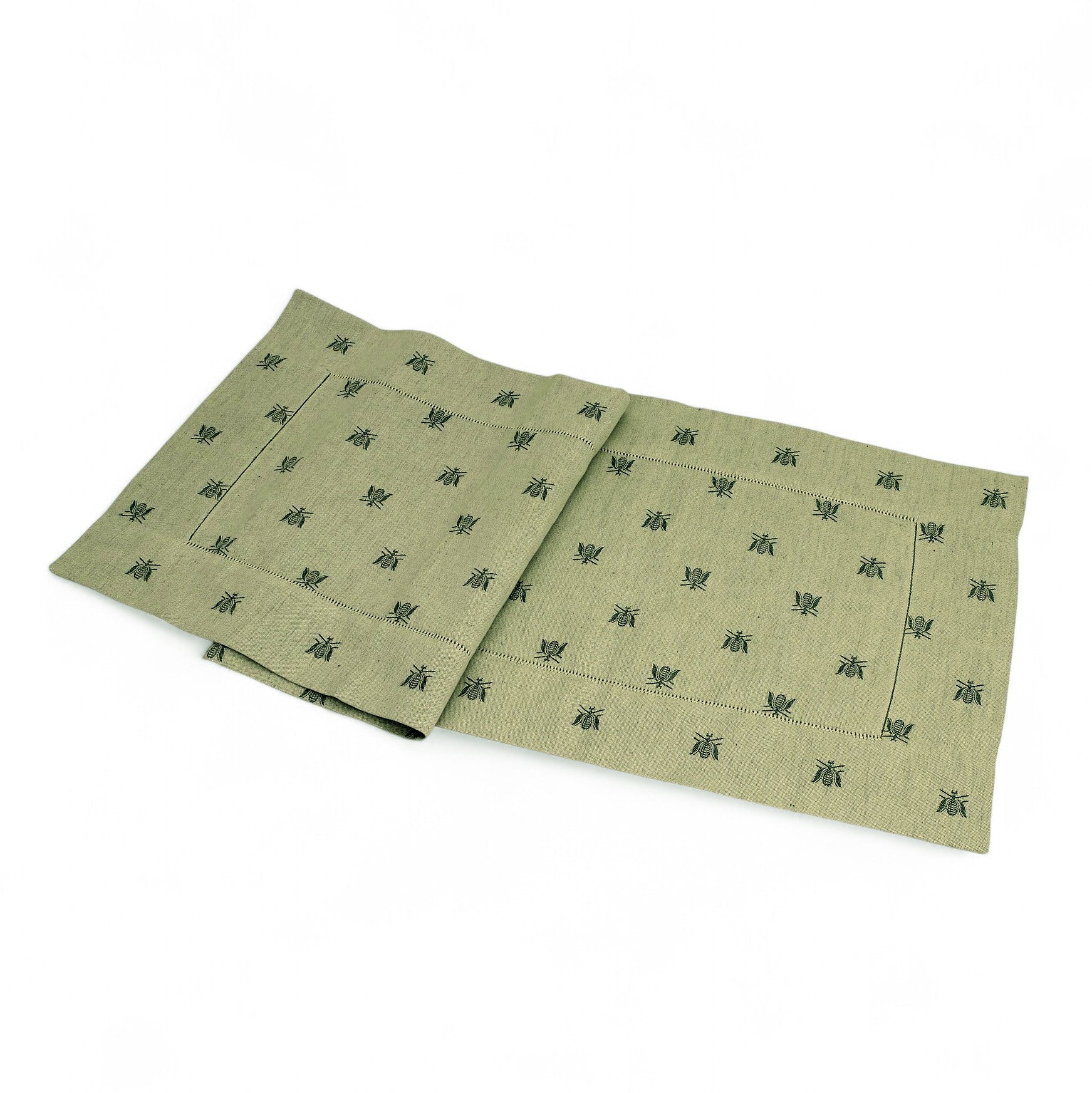 BUSATTI: Runner (60% Linen and 40% Cotton) BEES GREEN/BEIGE (Reversible two tones)