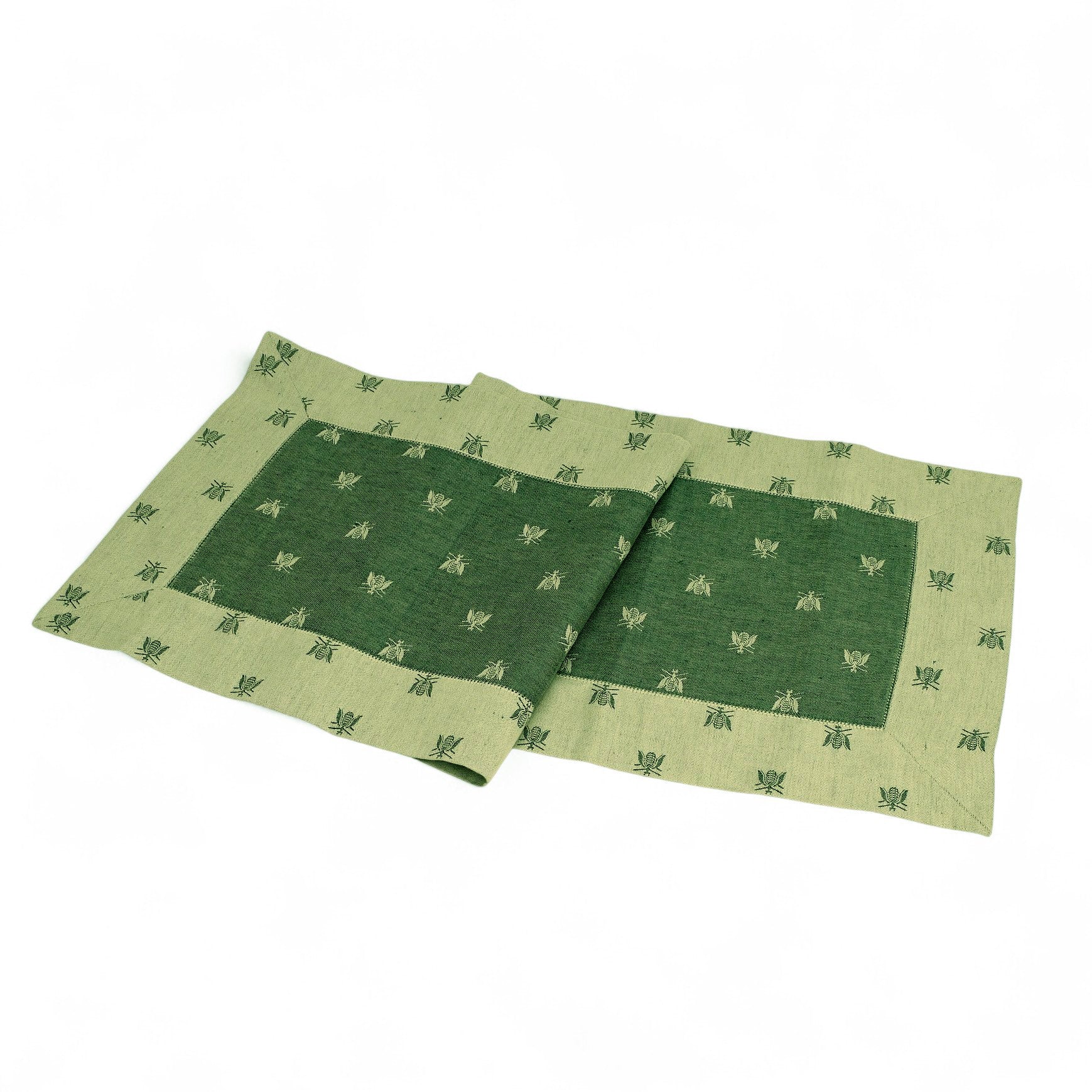 BUSATTI: Runner (60% Linen and 40% Cotton) BEES GREEN/BEIGE (Reversible two tones)