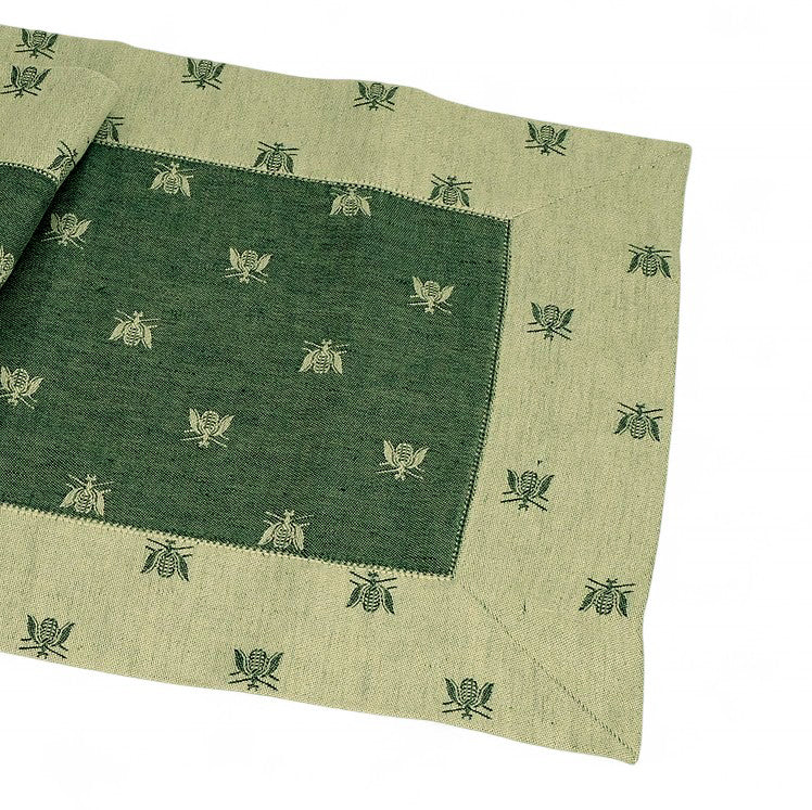 BUSATTI: Runner (60% Linen and 40% Cotton) BEES GREEN/BEIGE (Reversible two tones)
