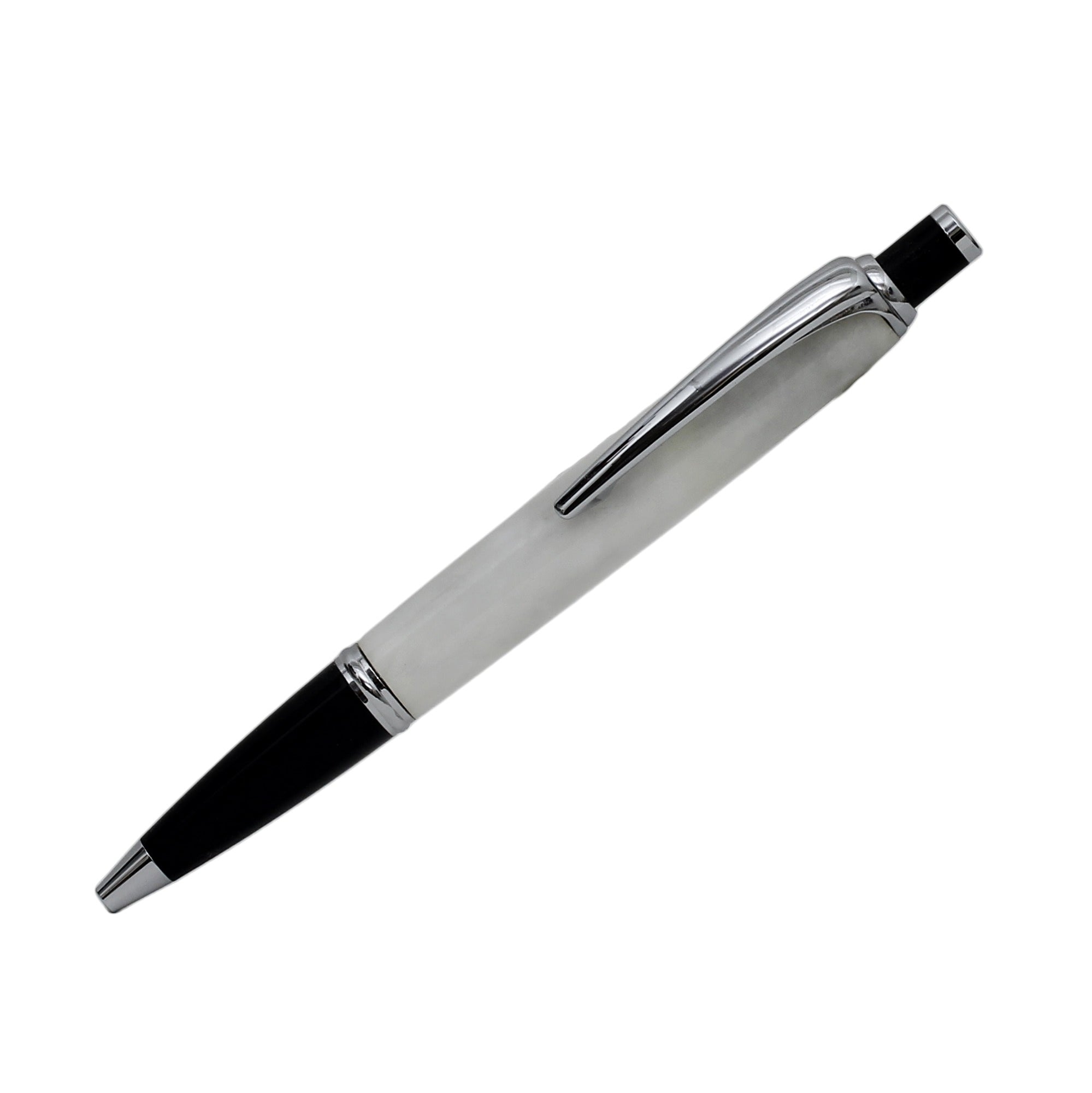 ART-PEN: Handcrafted Luxury Click Pen - Chrome finish with WHITE acrylic hand turned body - tops-selection.shop