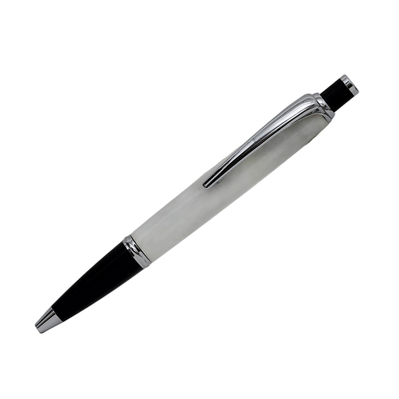 ART-PEN: Handcrafted Luxury Click Pen - Chrome finish with WHITE acrylic hand turned body - tops-selection.shop
