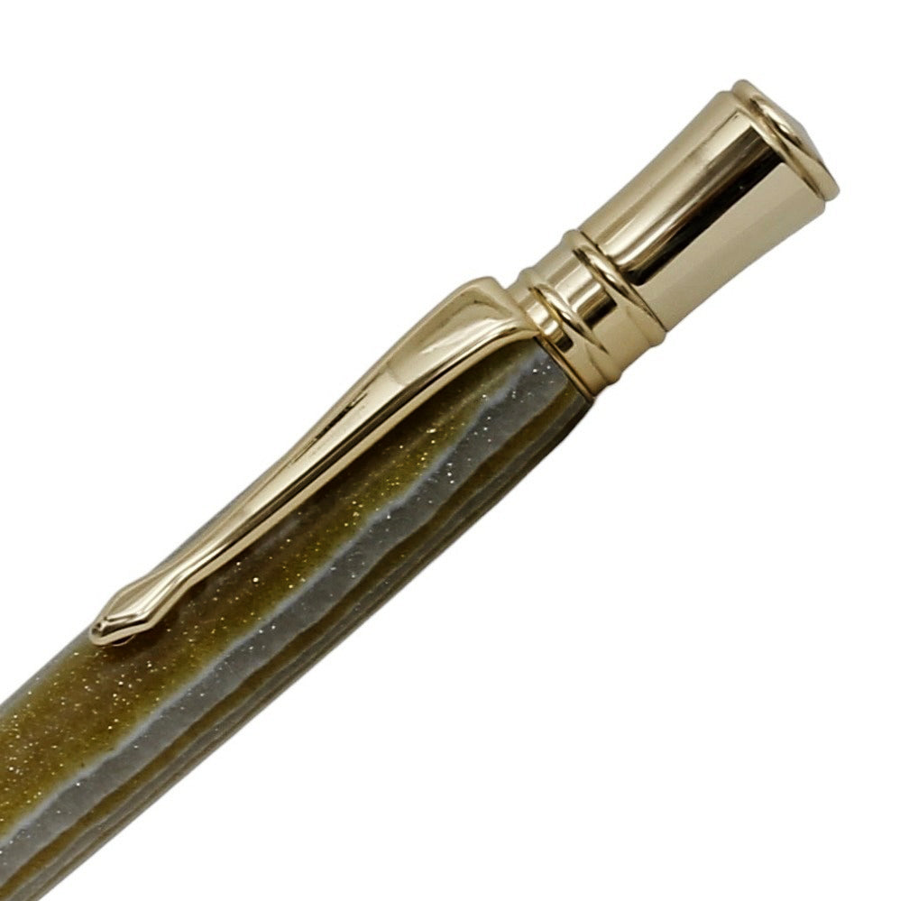 ART-PEN: Handcrafted Luxury Twist Rollerball Pen - Gold with STARLIGHT OLIVE GREEN acrylic hand turned body - tops-selection.shop