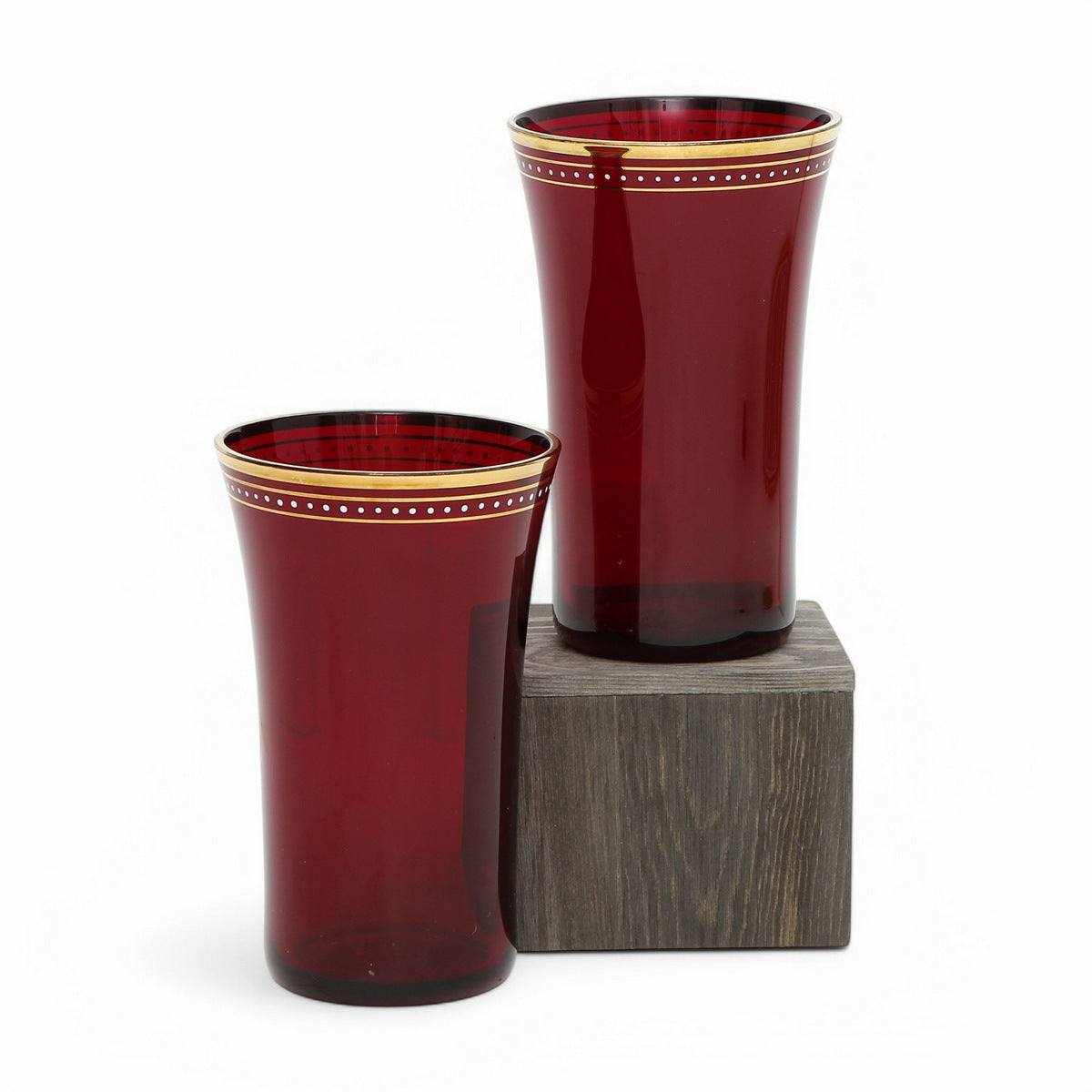 ROYAL GLASS COLLECTION: Exquisite Italian Crystal Glass Renaissance Red with a 24 Carats Gold Rim