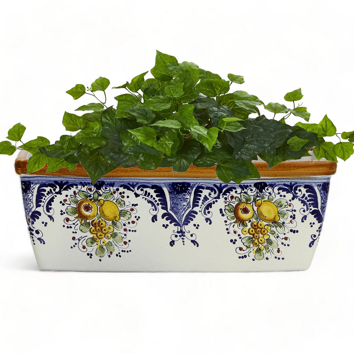 TOSCANA PLANTER: Rectangular Tuscan Jardiniere - Strong Terracotta indoor/outdoor - Fruttina Retina Blu