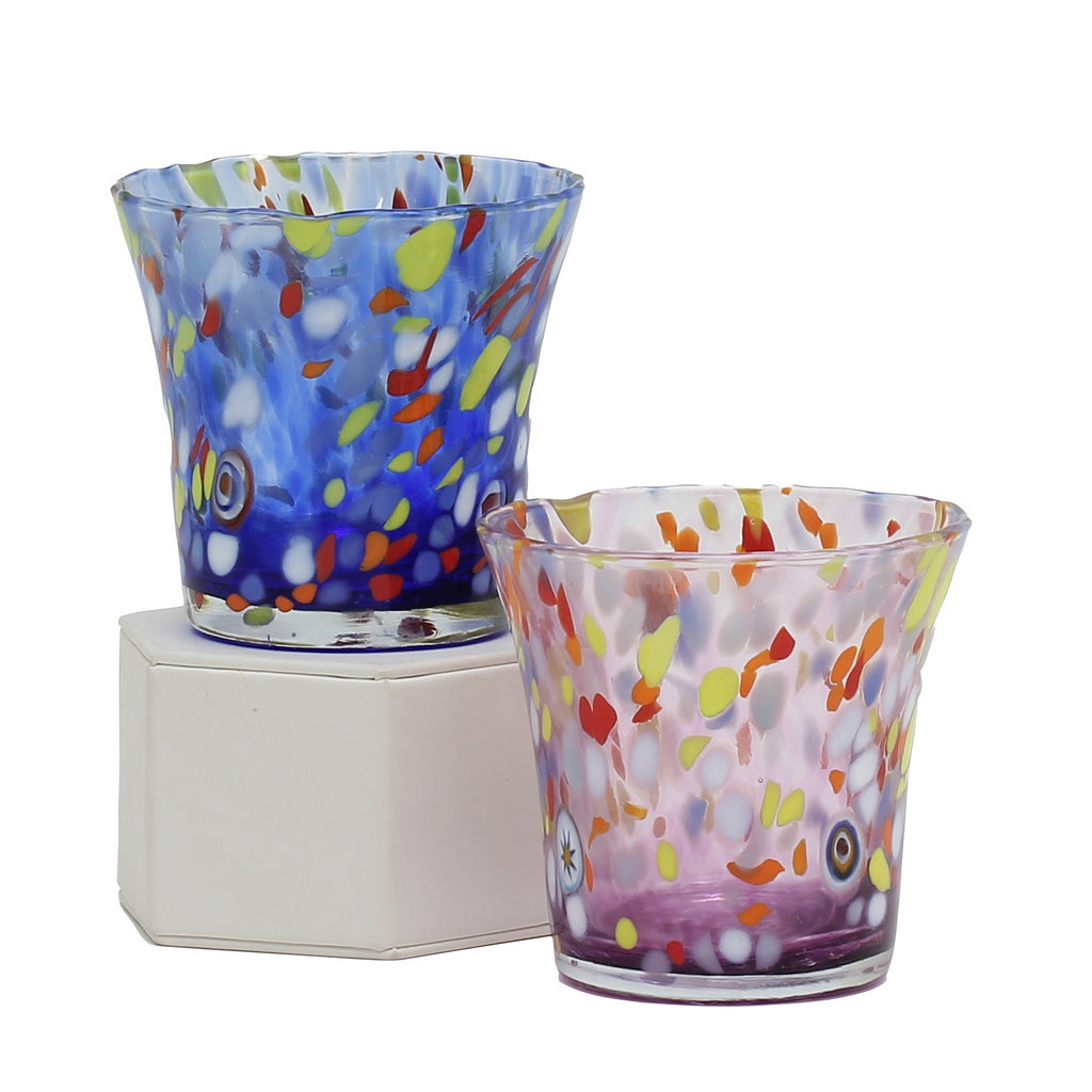 MURANO MURRINA STYLE: Drinkware Flared Tumbler fully hand made (Blue Mix) - tops-selection.shop
