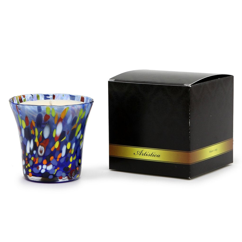 ITALIAN GLASS: Murano Style Flared Candle (Blue Mix) - tops-selection.shop