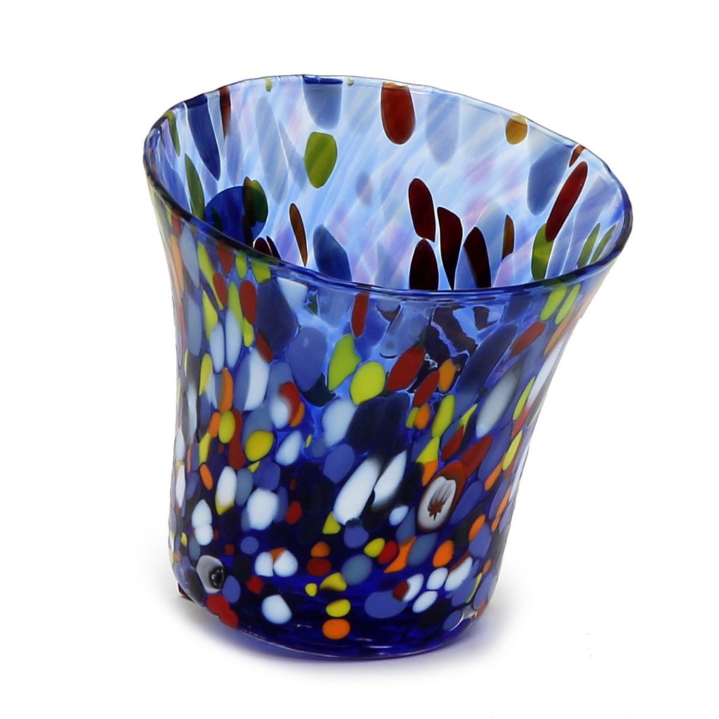 MURANO MURRINA STYLE: Drinkware Flared Tumbler fully hand made (Blue Mix) - tops-selection.shop