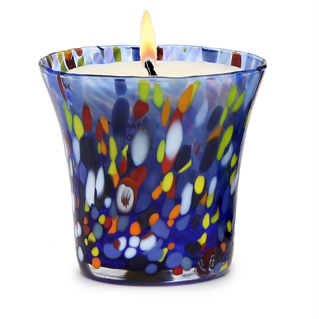 ITALIAN GLASS: Murano Style Flared Candle (Blue Mix) - tops-selection.shop