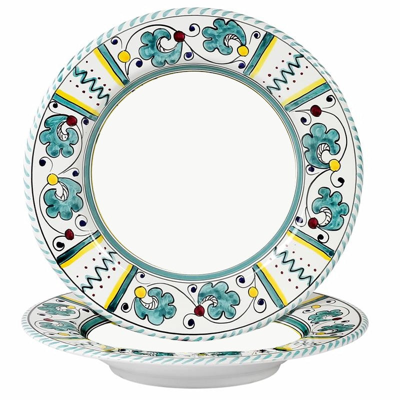 ORVIETO GREEN ROOSTER: 4 Pieces Place Setting - White center - tops-selection.shop