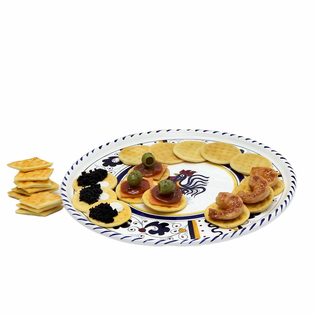 ORVIETO BLUE ROOSTER: Deruta Pizza Plate - Cake or Cheese Platter. [R] - tops-selection.shop