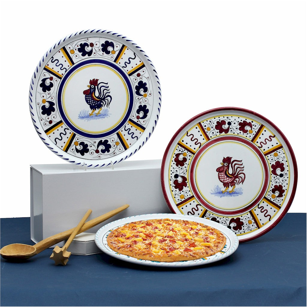 ORVIETO RED ROOSTER: Deruta Pizza Plate - Cake or Cheese Platter. - tops-selection.shop