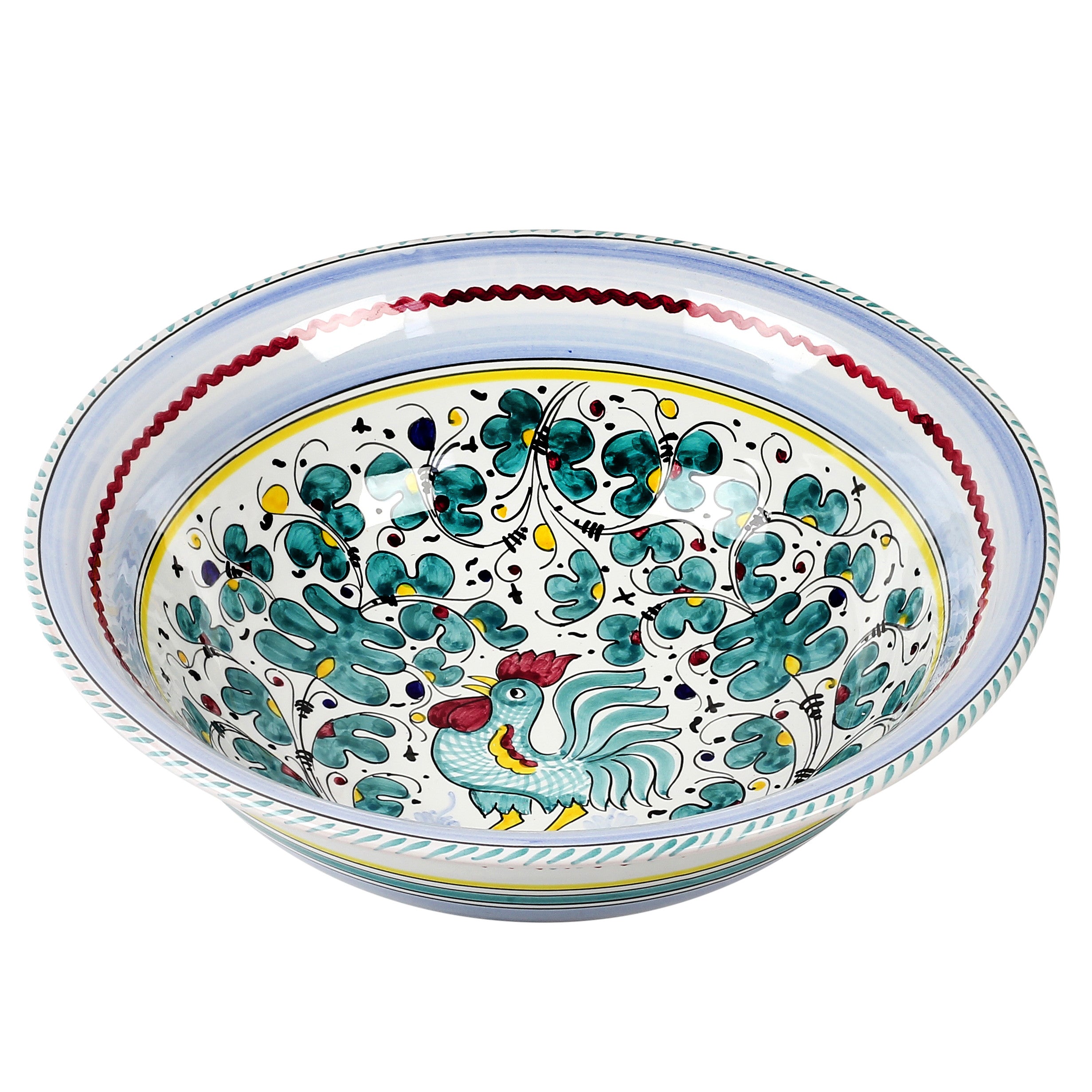 ORVIETO GREEN ROOSTER: Large Pasta/Salad Serving Bowl - tops-selection.shop