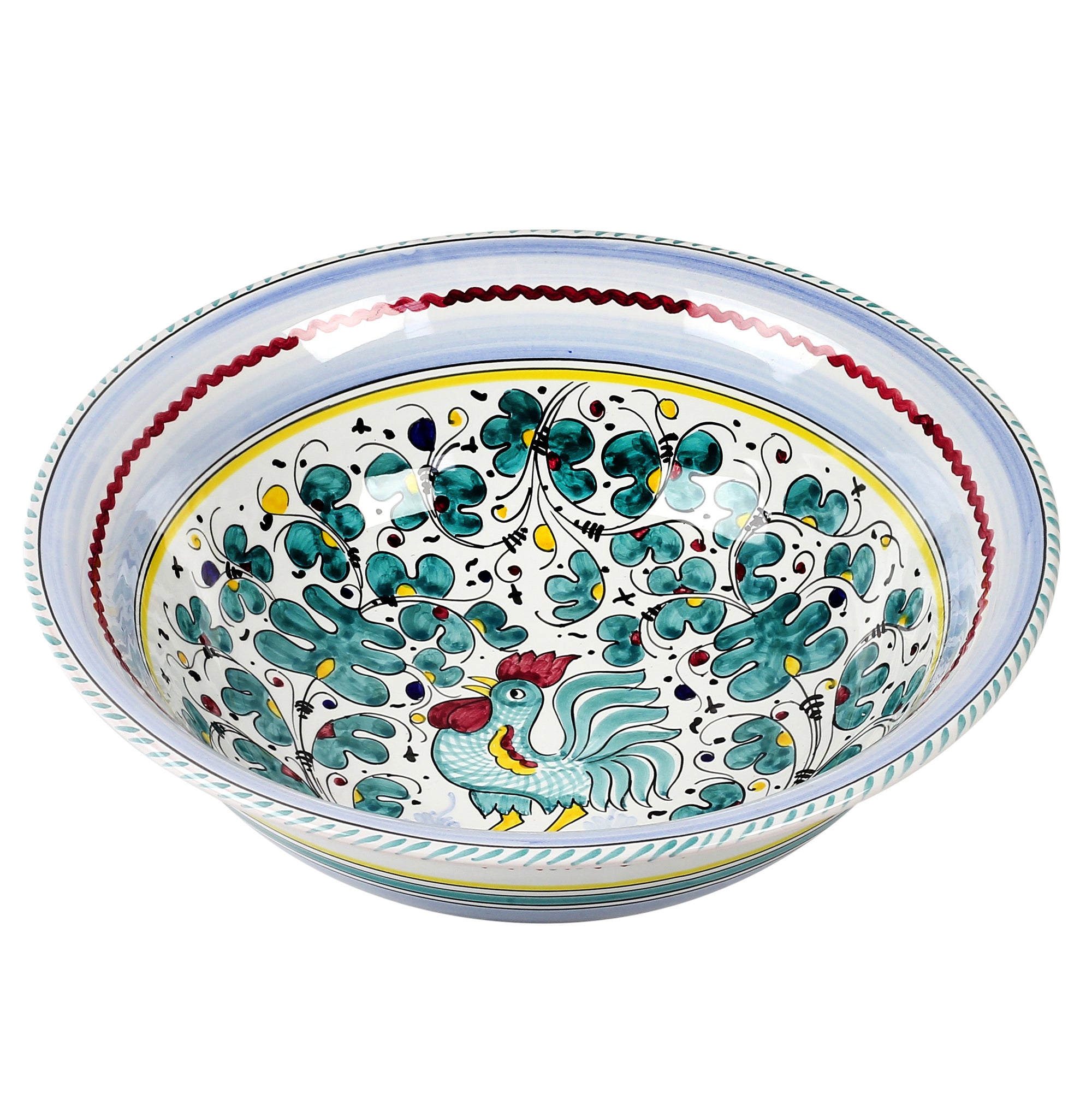ORVIETO GREEN ROOSTER: Large Pasta/Salad Serving Bowl - tops-selection.shop