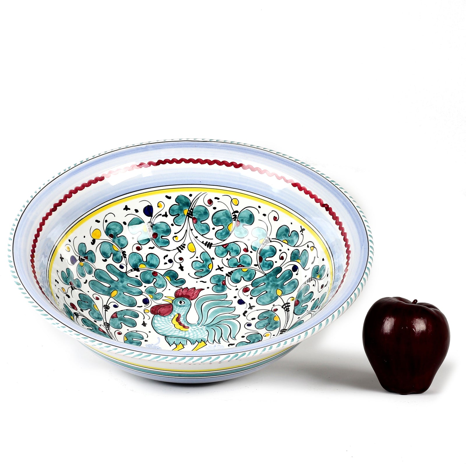 ORVIETO GREEN ROOSTER: Large Pasta/Salad Serving Bowl - tops-selection.shop