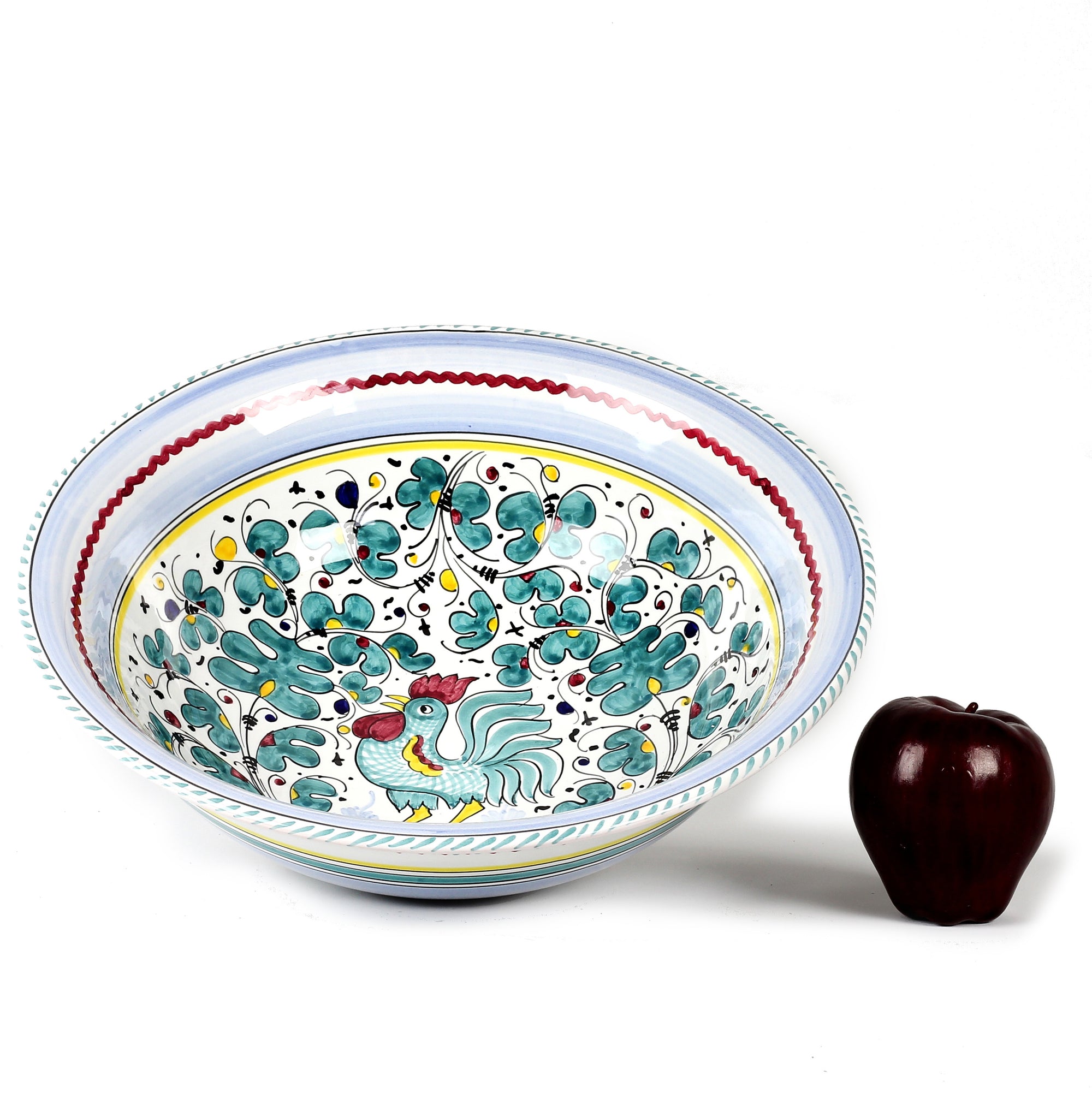 ORVIETO GREEN ROOSTER: Large Pasta/Salad Serving Bowl - tops-selection.shop