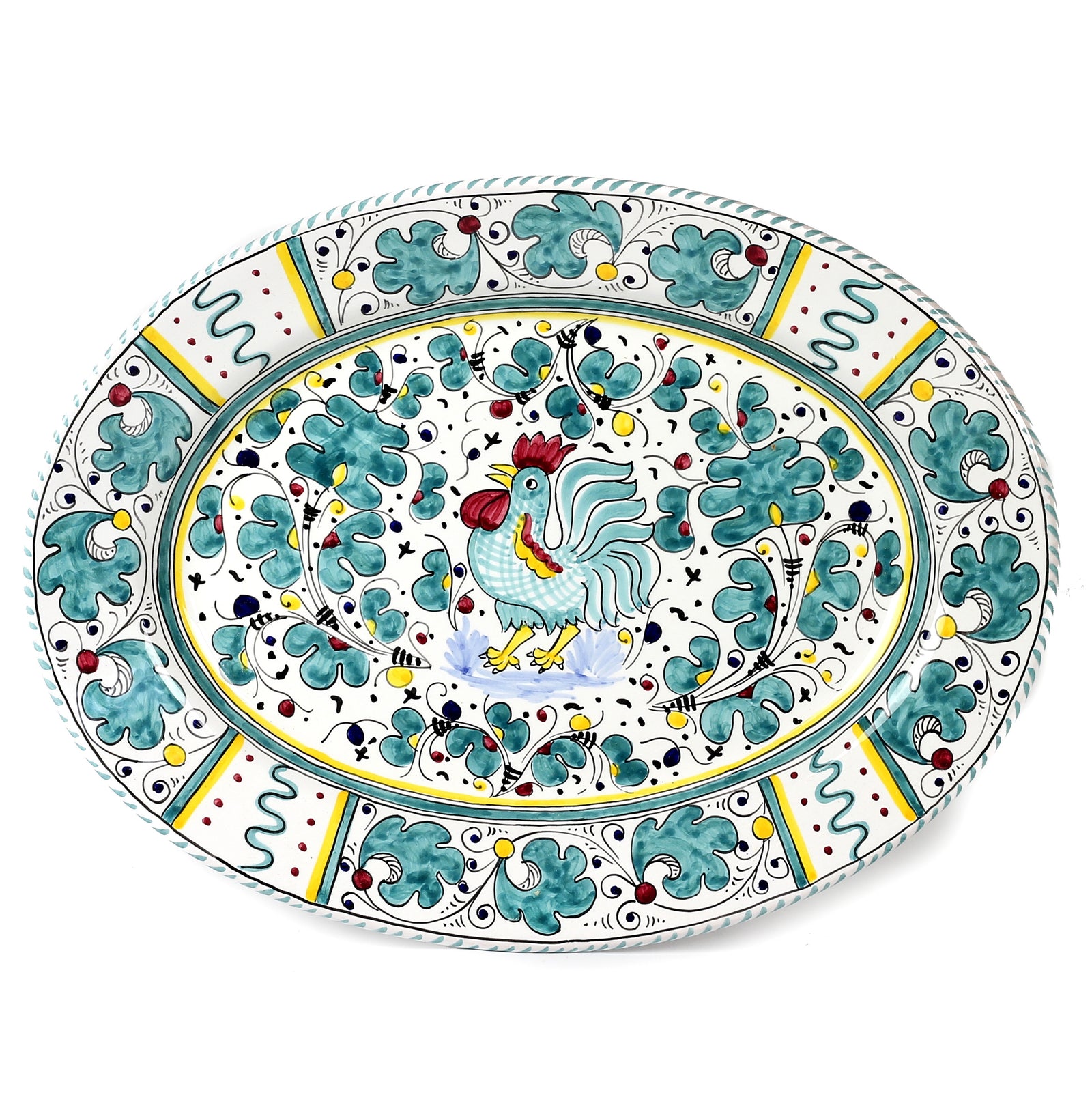 ORVIETO GREEN ROOSTER: Large Oval Platter - tops-selection.shop