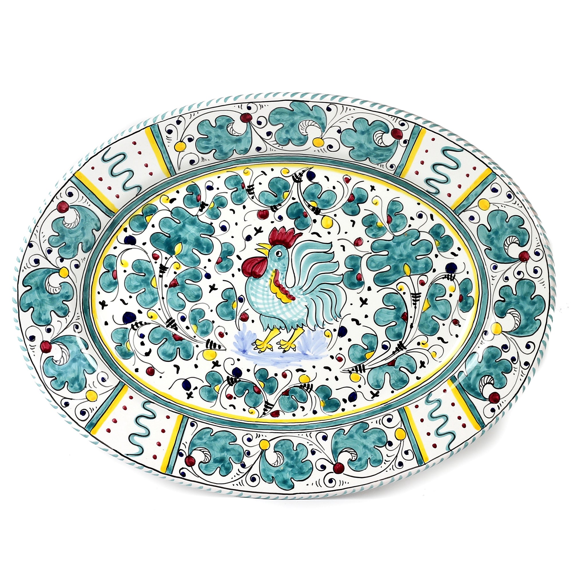 ORVIETO GREEN ROOSTER: Large Oval Platter - tops-selection.shop