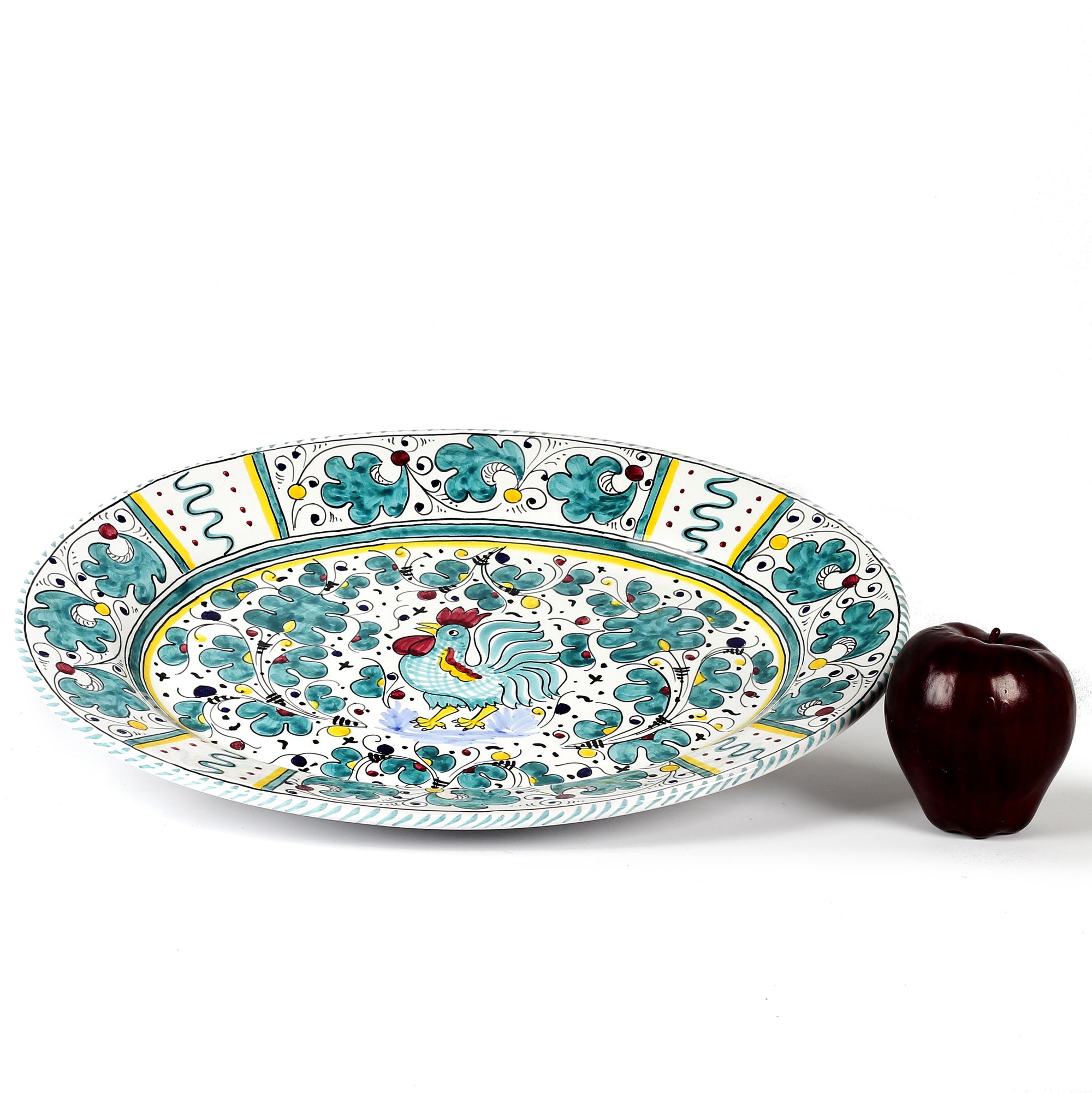 ORVIETO GREEN ROOSTER: Large Oval Platter - tops-selection.shop