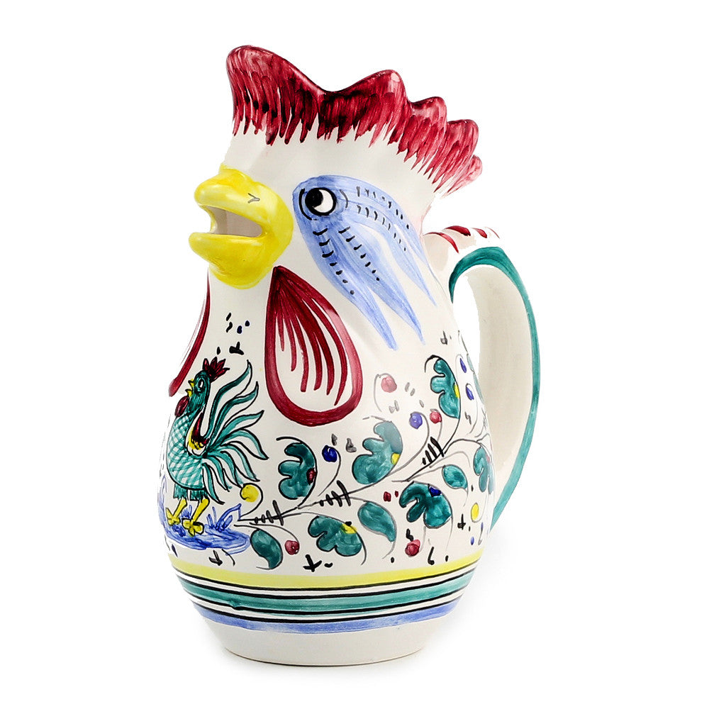 ORVIETO GREEN ROOSTER: Rooster of Fortune pitcher (1 Liter 34 Oz 1 Qt) - tops-selection.shop