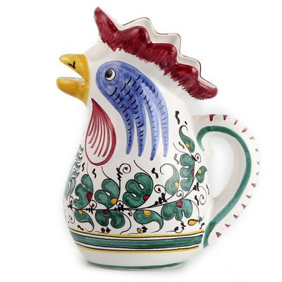 ORVIETO GREEN ROOSTER: Rooster of Fortune pitcher (1 Liter 34 Oz 1 Qt) - tops-selection.shop