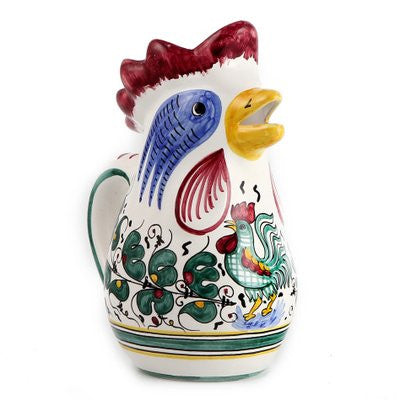 ORVIETO GREEN ROOSTER: Rooster of Fortune pitcher (1 Liter 34 Oz 1 Qt) - tops-selection.shop