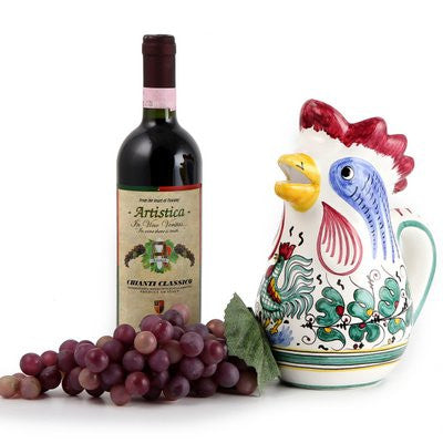 ORVIETO GREEN ROOSTER: Rooster of Fortune pitcher (1 Liter 34 Oz 1 Qt) - tops-selection.shop