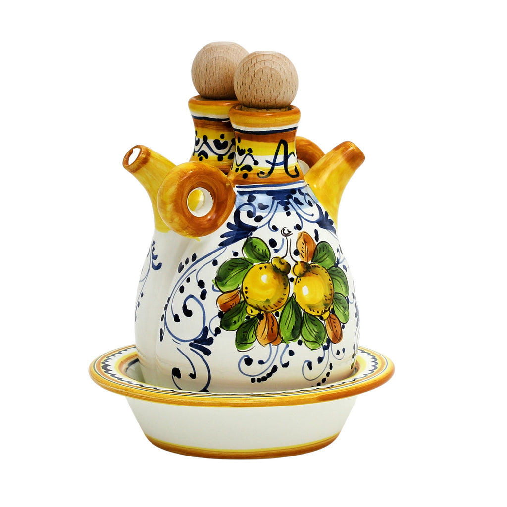 LIMONCINI: 'The Better Half' Oil and Vinegar set with tray/saucer - tops-selection.shop