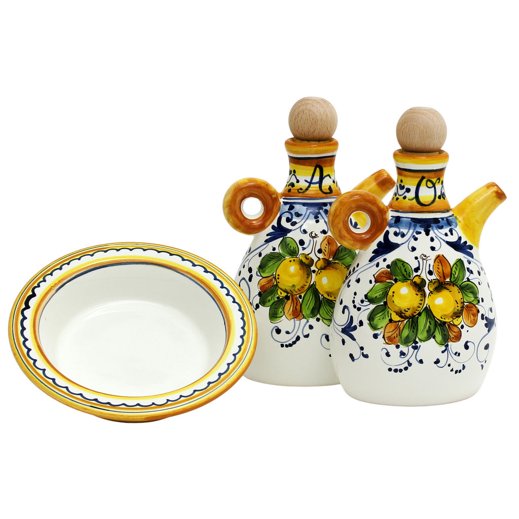 LIMONCINI: 'The Better Half' Oil and Vinegar set with tray/saucer - tops-selection.shop